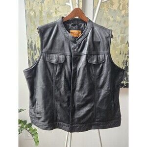 Dream Apparel Black Leather Vest Size 4XL Snap Full-Zip Retro Motorcycle Biker